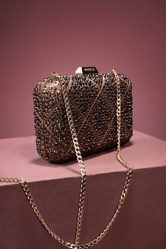 Satin Silk Shimmery Boxy Clutch in Brown