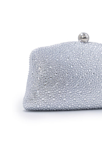 White Diamante Studded Clutch with Chain