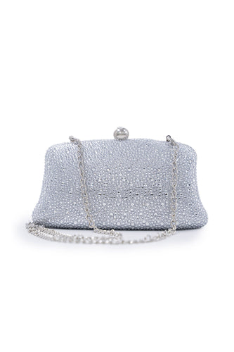 White Diamante Studded Clutch with Chain