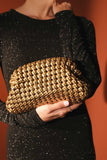 Maria.B Gold Woven Leather Clutch Bag