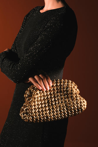Maria.B Gold Woven Leather Clutch Bag