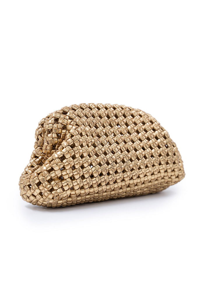 Maria.B Gold Woven Leather Clutch Bag