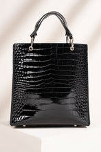 Load image into Gallery viewer, Black Croc Textured Leather Tote Bag