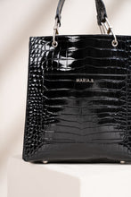 Load image into Gallery viewer, Black Croc Textured Leather Tote Bag