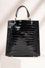 Load image into Gallery viewer, Black Croc Textured Leather Tote Bag