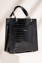 Load image into Gallery viewer, Black Croc Textured Leather Tote Bag