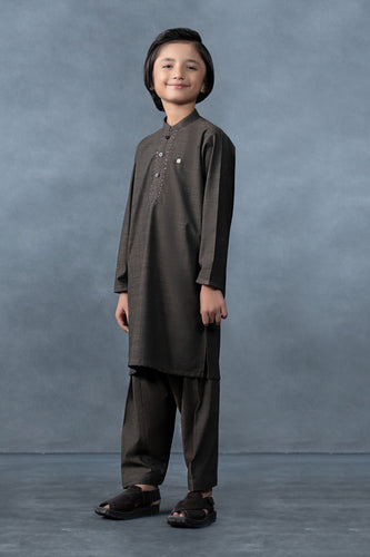 2 Piece Blended Khaddar Suit for Boys - Umber Brown