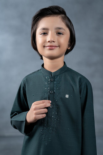 2 Piece Blended Khaddar Suit for Boys in Green