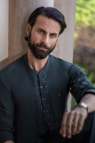 2 Piece Blended Khaddar Suit for Men - Forest Green
