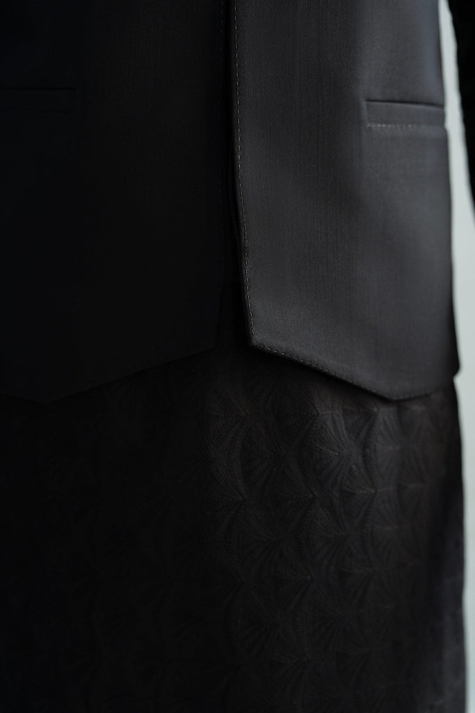 Black Blended Tropical Waistcoat for Men