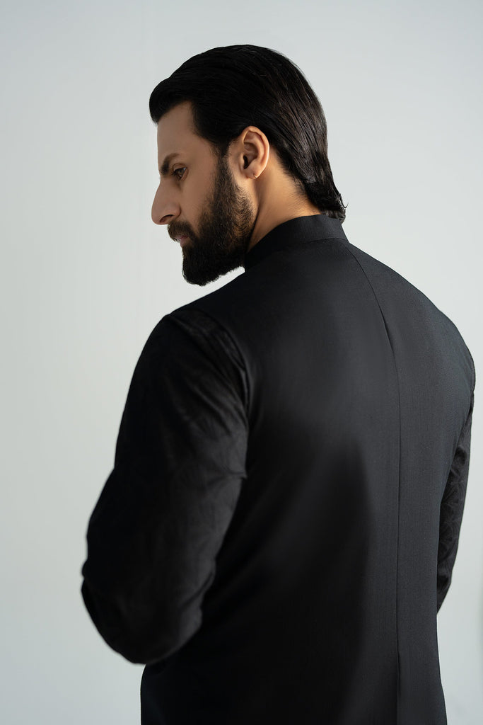 Black Blended Tropical Waistcoat for Men