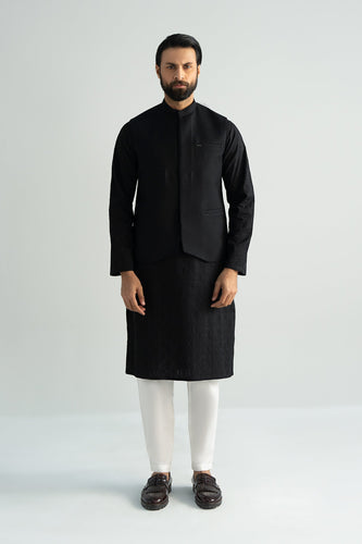 Black Blended Tropical Waistcoat for Men