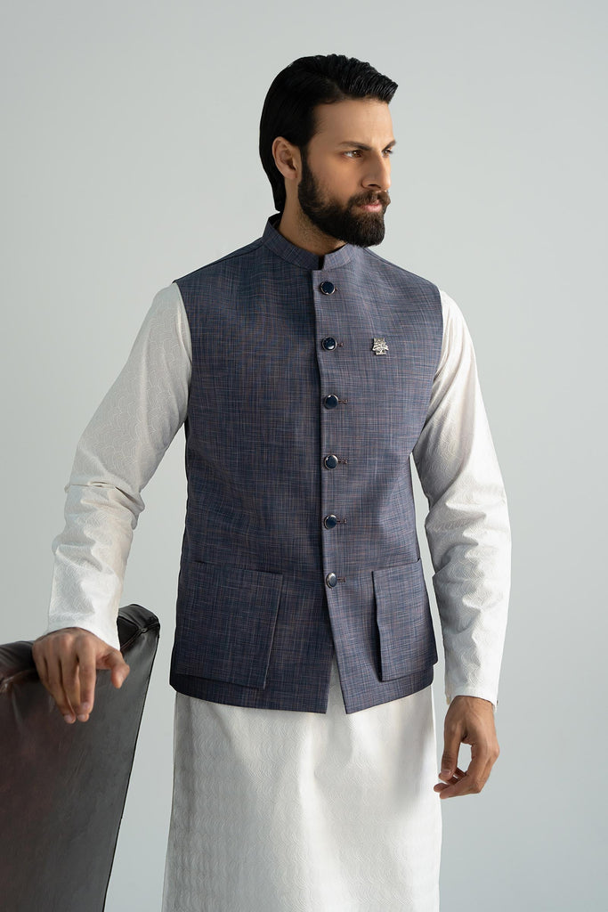 Indigo Blue Blended Waistcoat for Men