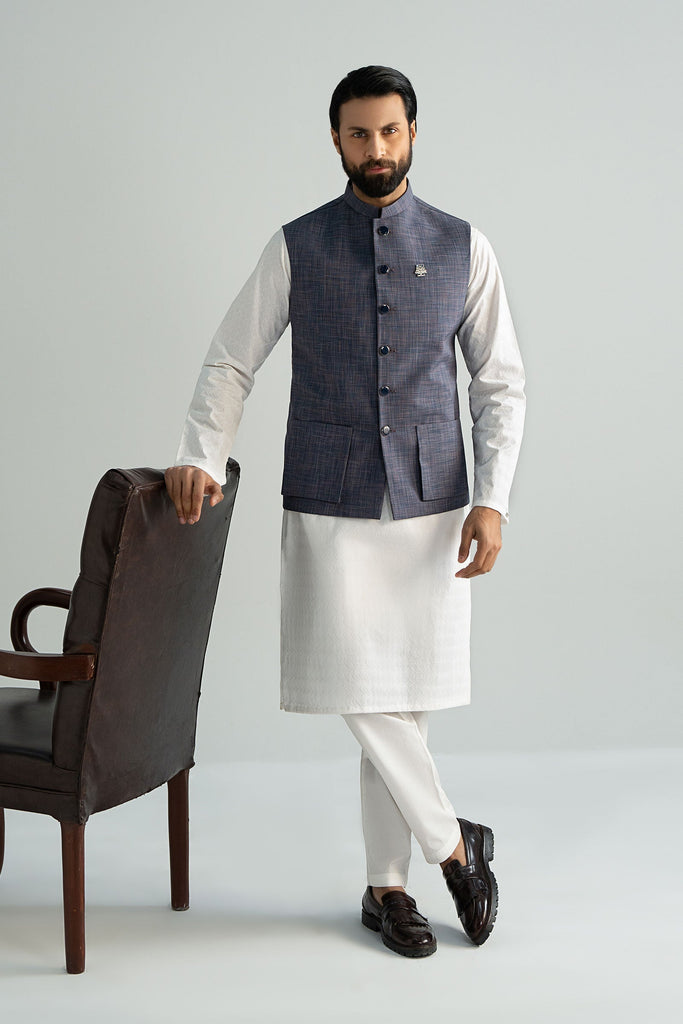 Indigo Blue Blended Waistcoat for Men
