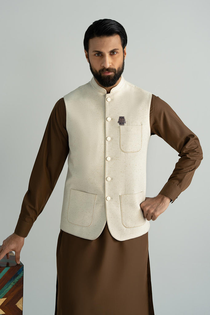 White Karandi Waistcoat for Men