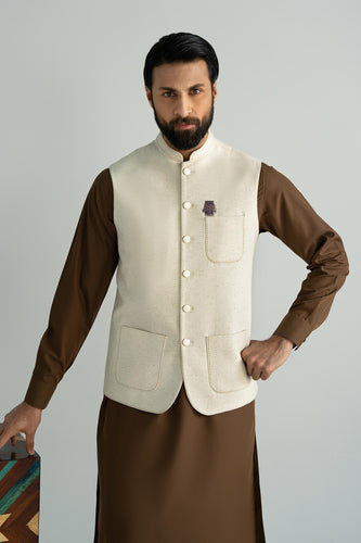 White Karandi Waistcoat for Men
