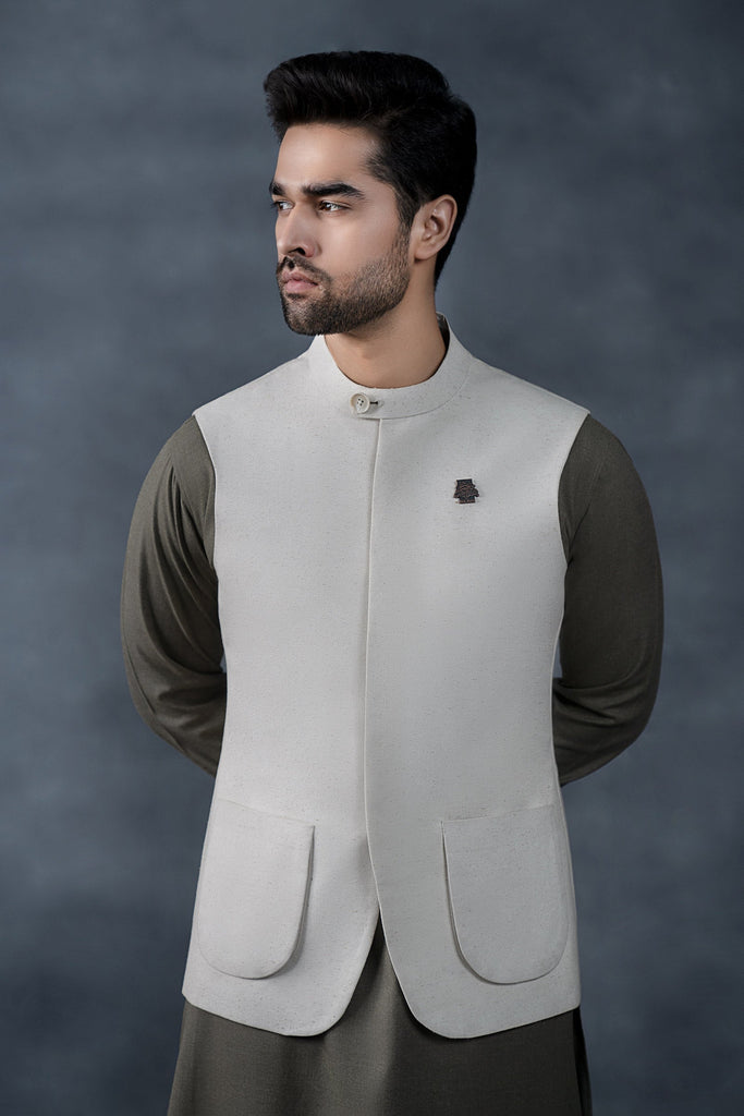Karandi Waistcoat for Men - Natural White