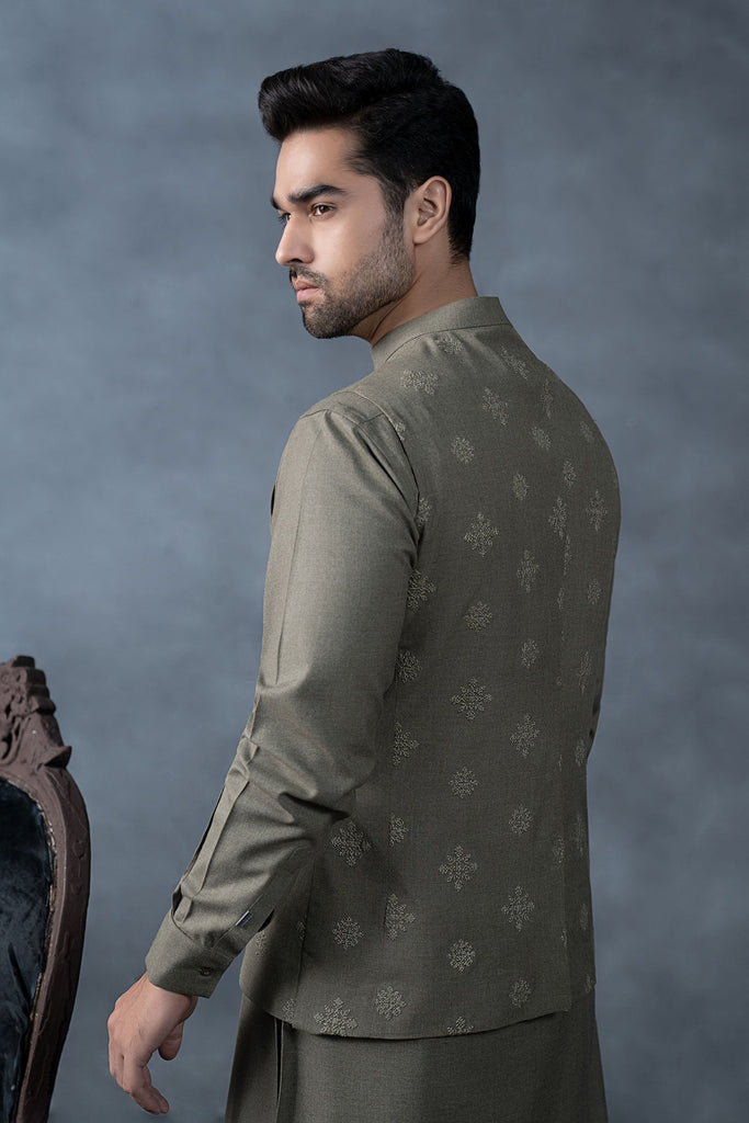 Men's 3 Piece Markhor (Polo) Wool Suit - Army Green