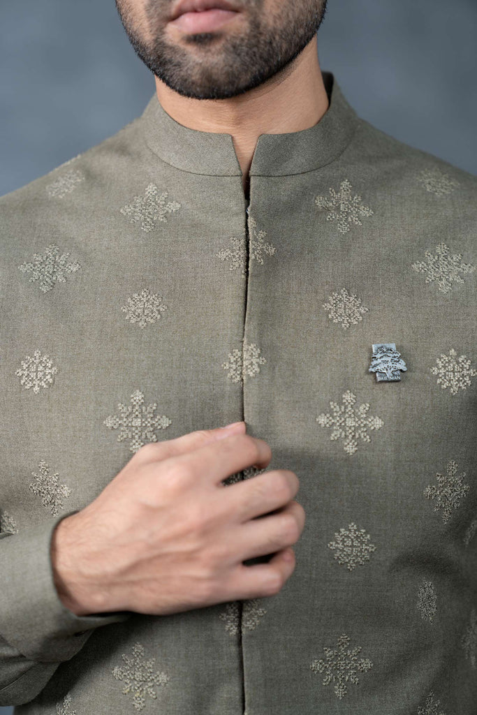 Men's 3 Piece Markhor (Polo) Wool Suit - Army Green