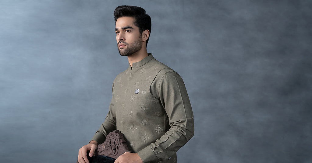 Men's 3 Piece Markhor (Polo) Wool Suit - Army Green