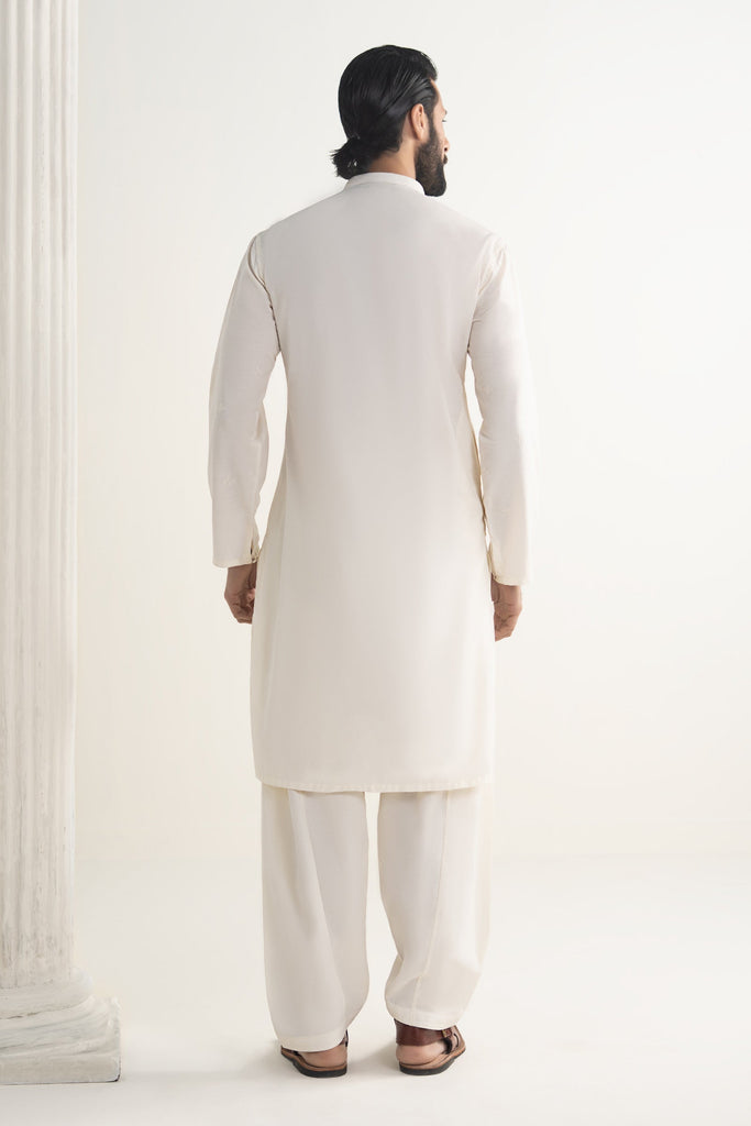 Off White 2 Piece Cotton Karandi Suit for Men