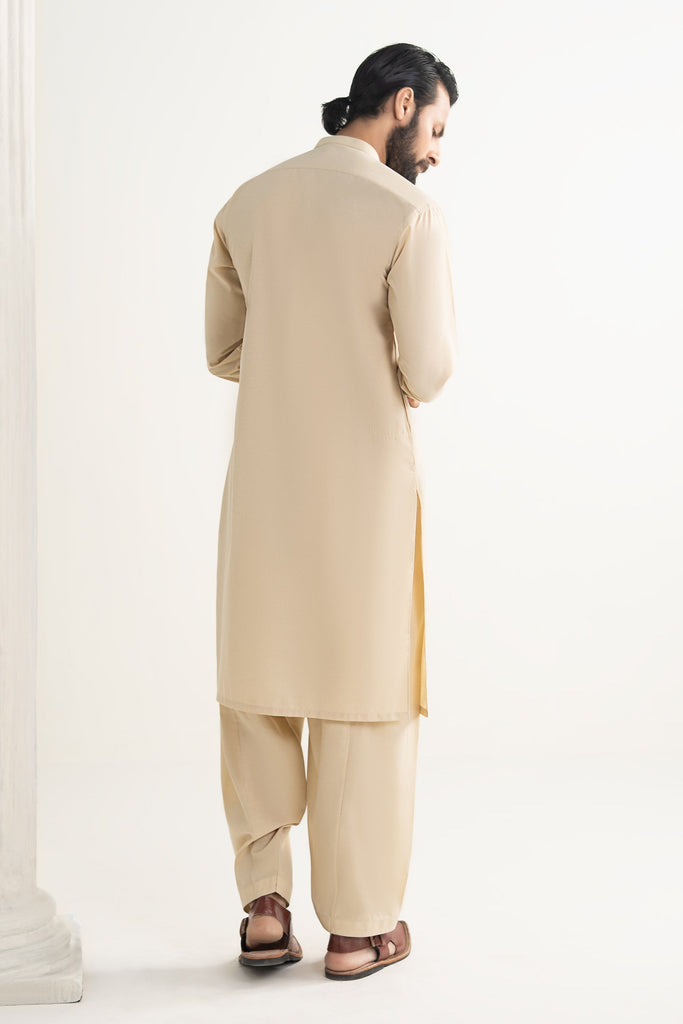 Cream White 2 Piece Cotton Karandi Suit for Men
