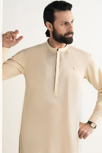 Cream White 2 Piece Cotton Karandi Suit for Men