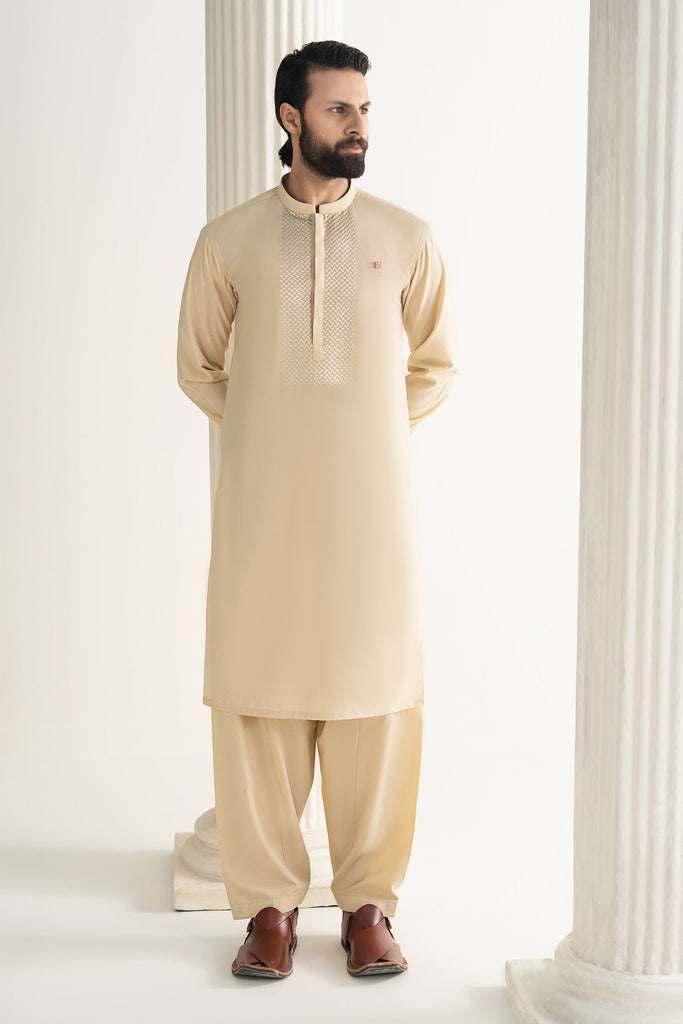 Cream White 2 Piece Cotton Karandi Suit for Men