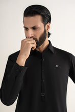 Load image into Gallery viewer, Mens 2 Piece Blended Kurta Shalwar Suit - Night Black