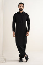 Load image into Gallery viewer, Mens 2 Piece Blended Kurta Shalwar Suit - Night Black