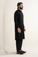 Load image into Gallery viewer, Mens 2 Piece Blended Kurta Shalwar Suit - Night Black