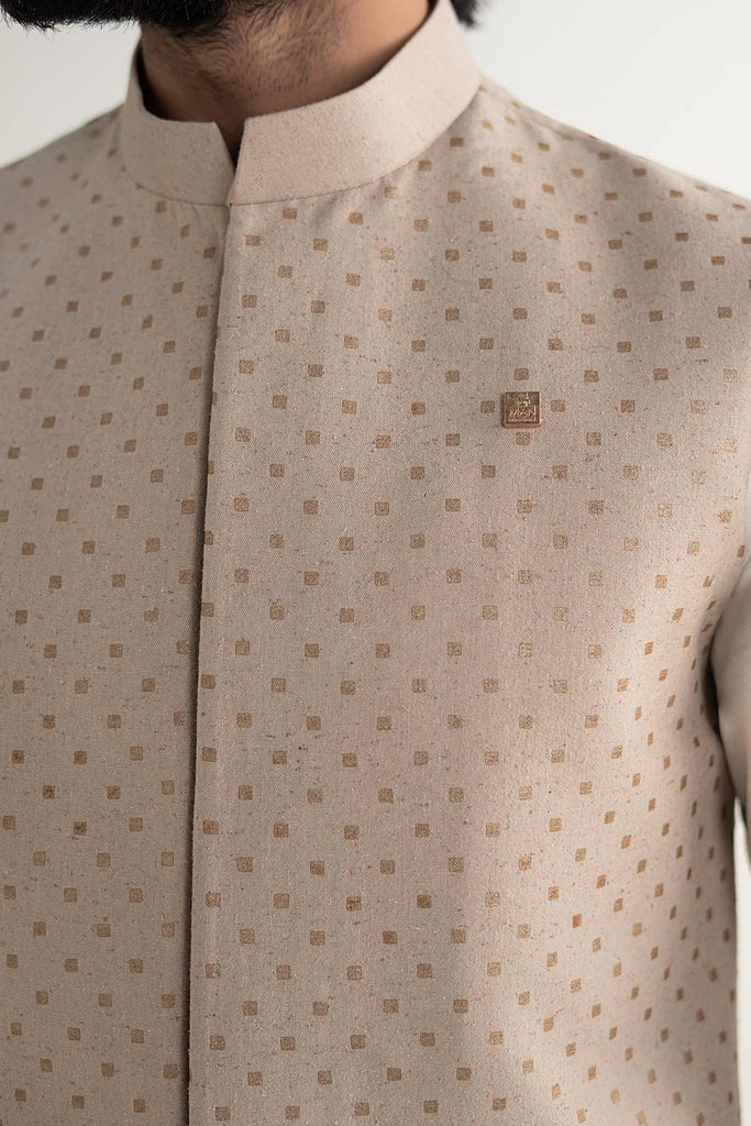Maria.B Mens Printed Pure Karandi Waistcoat - Concrete