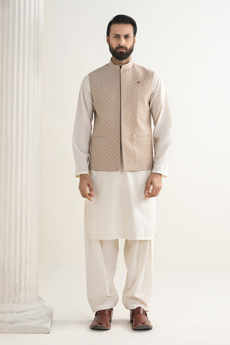 Maria.B Mens Printed Pure Karandi Waistcoat - Concrete