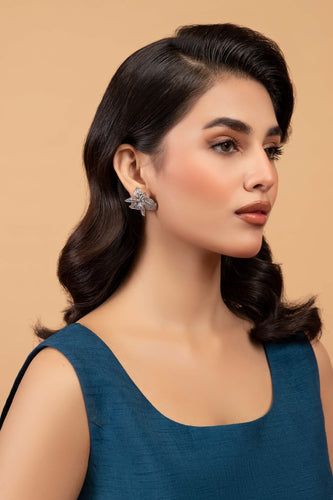 Crystal Studded Floral Drops - Gold Earrings