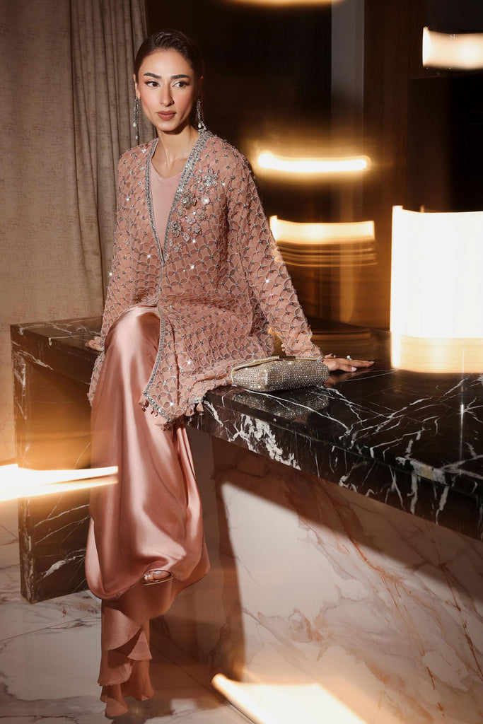 3 Piece Embroidered Chiffon Suit for Women – Pink