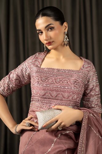 Maria.B Embroidered Organza Saree in Pink