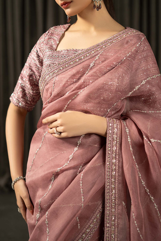 Maria.B Embroidered Organza Saree in Pink