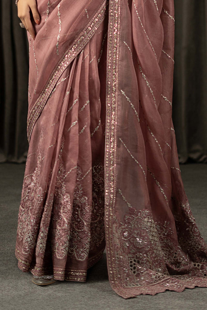 Maria.B Embroidered Organza Saree in Pink