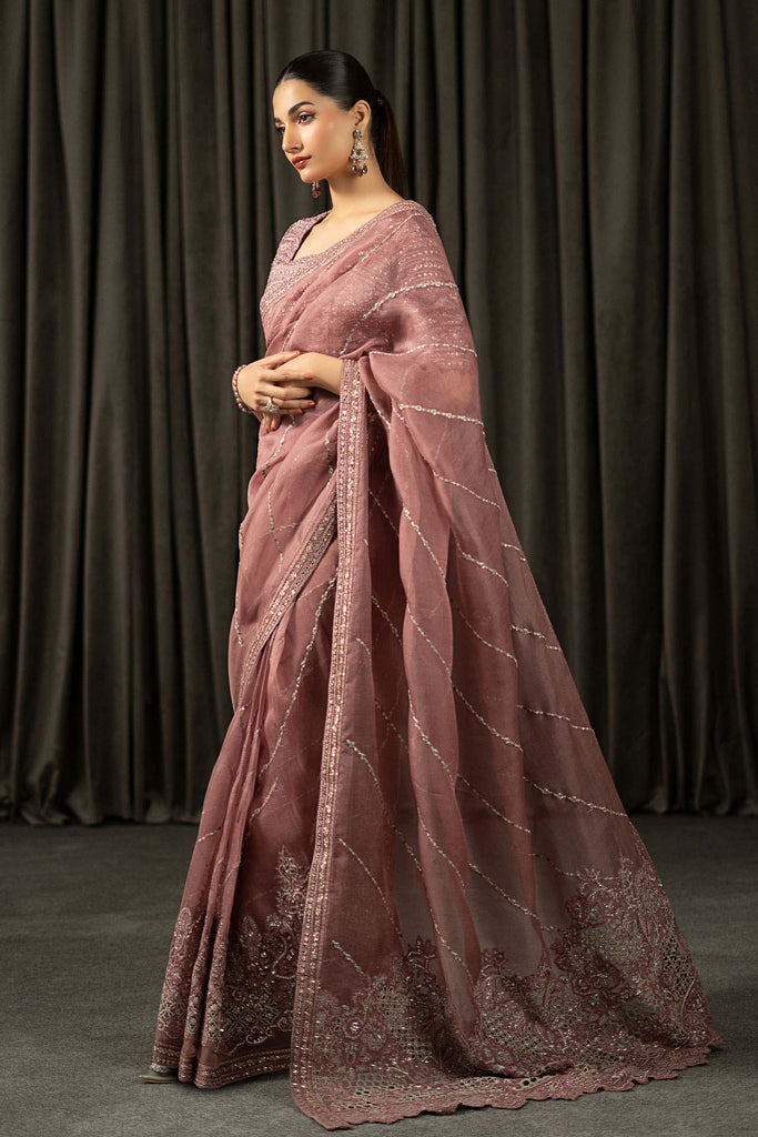 Maria.B Embroidered Organza Saree in Pink