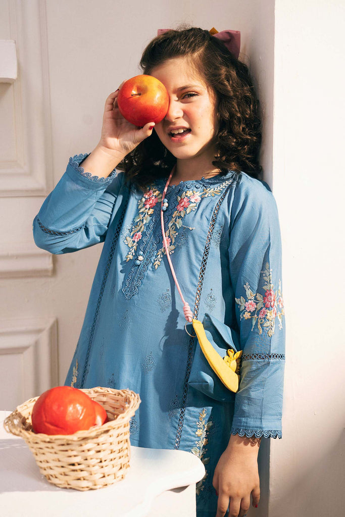 Lawn 3 Piece Embroidered Suit for Girls in Blue