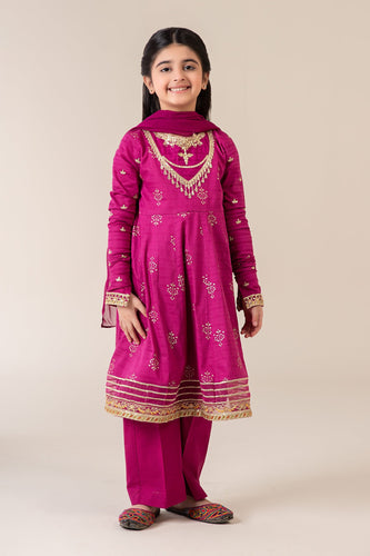 Maroon Embroidered Lawn Suit for Kids