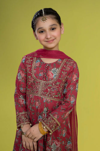 Kids 3 Piece Mughal Embroidered Lawn Suit - Pink