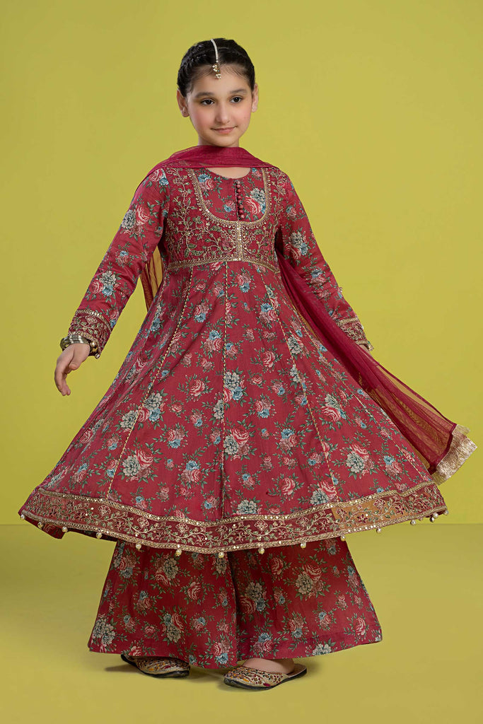 Kids 3 Piece Mughal Embroidered Lawn Suit - Pink