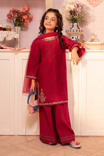 3 Piece Maroon Lawn Suit with Schiffli Front