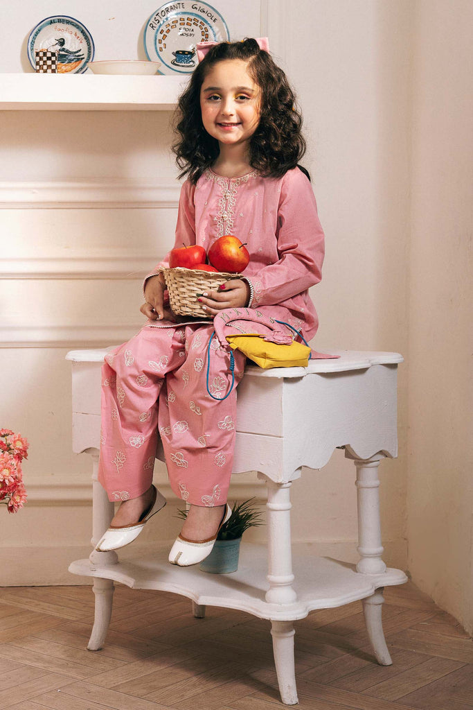 Dobby Lawn 2 Piece Embroidered Suit - Pink