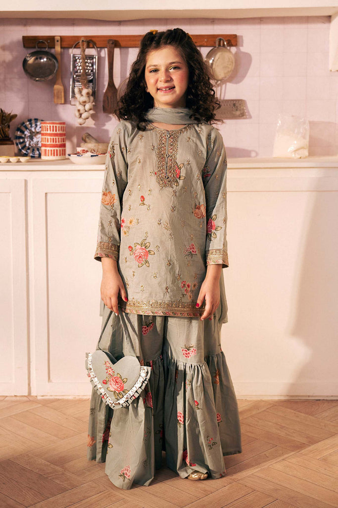 3 Piece Embroidered Lawn Suit for Girls in Light Green