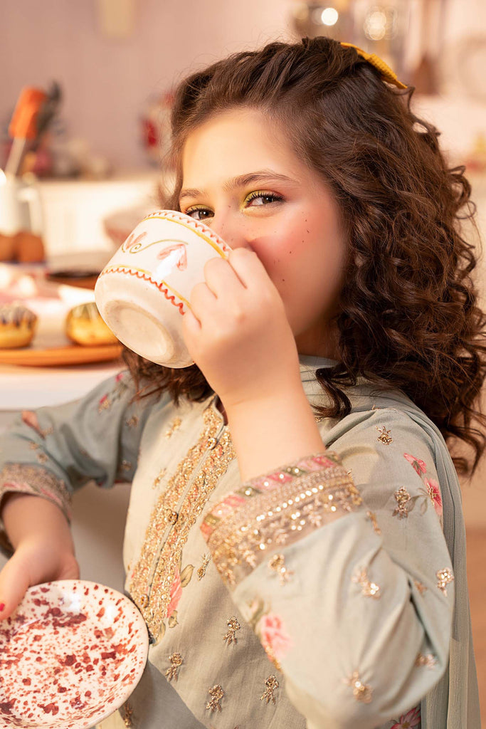 3 Piece Embroidered Lawn Suit for Girls in Light Green