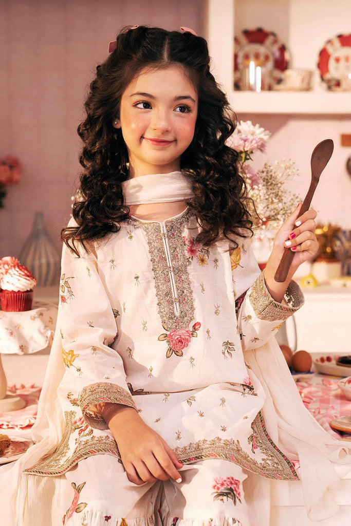 3 Piece Off-White Lawn Suit with Gharara