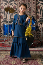 Load image into Gallery viewer, Girls 3 Piece Embroidered Silk Suit - Blue