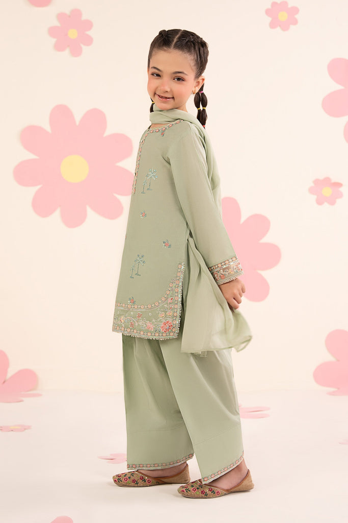Kids Embroidered Lawn 3 Piece Suit with Farshi Shalwar - Mint Green